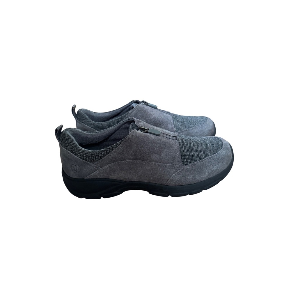 Lands End Womens Grey Suede Front Zip Slip On Walking Shoes 519241 Size 10B